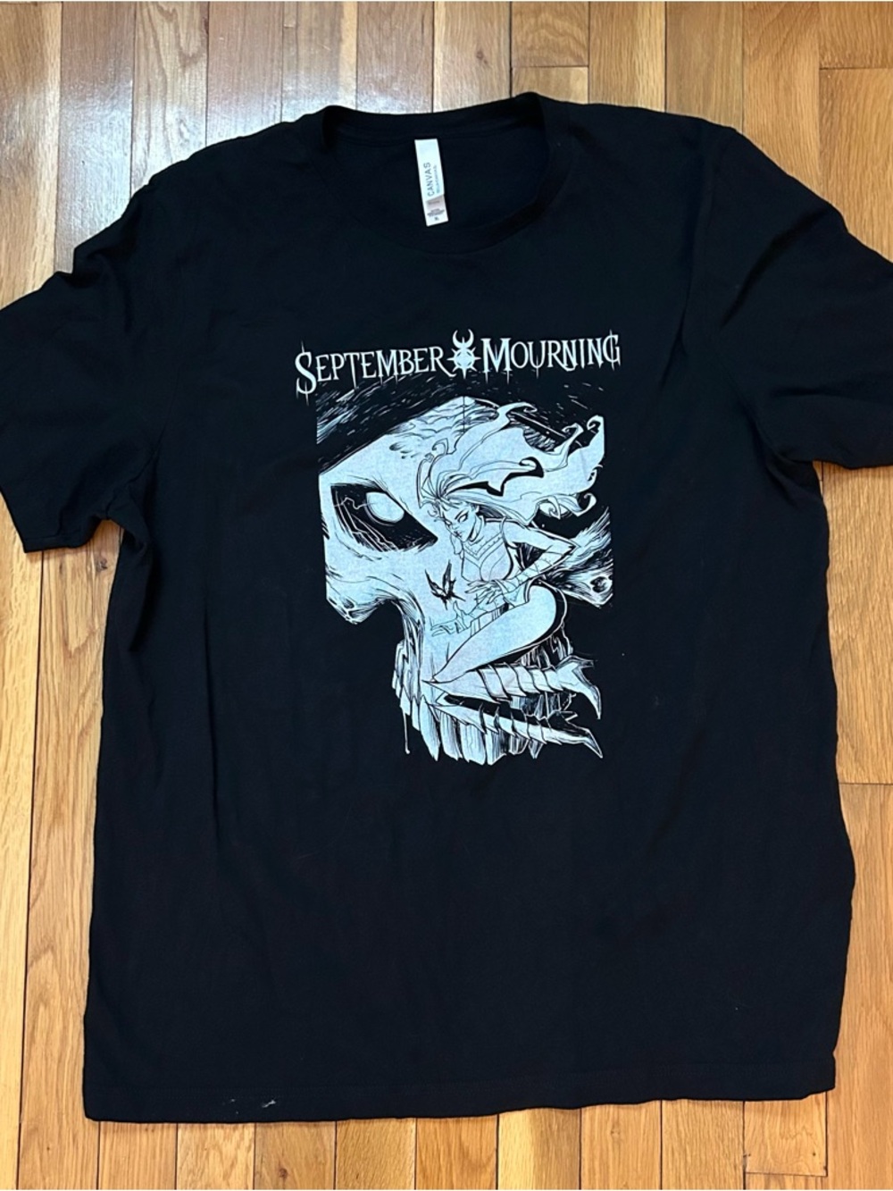 Bella Canvas Black T-Shirt with White September Mourning Skull Graphic